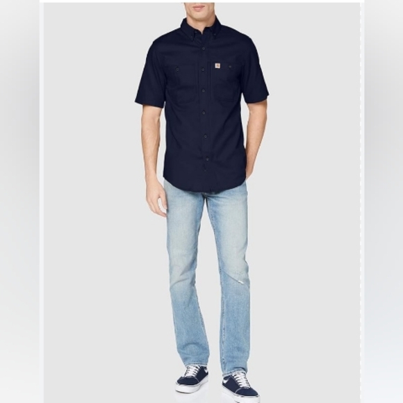 NWT🔥Carhartt Rigby Relaxed Fit XXL Button-down SS Men's Shirt in NAVY - Picture 3 of 8